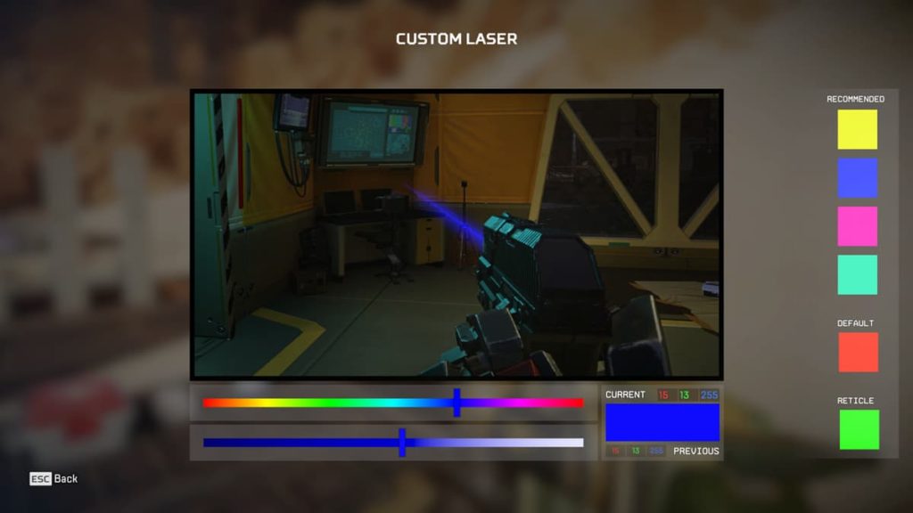 Laser Sights Customization screen