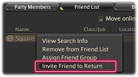 FFXIV Inviting friends friend menu