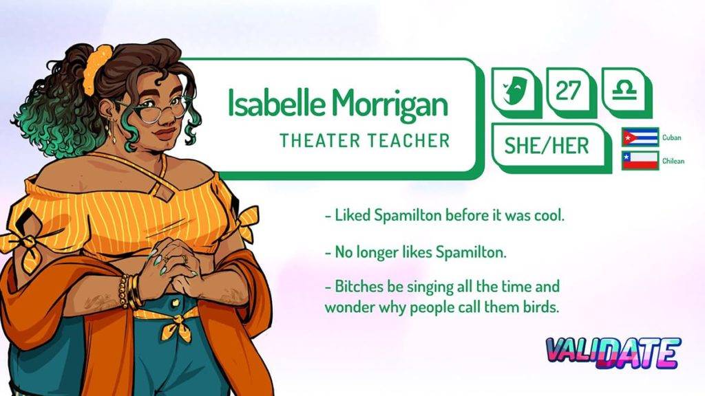 Isabelle Morrigan from ValiDate - Great Plus-Sized Characters