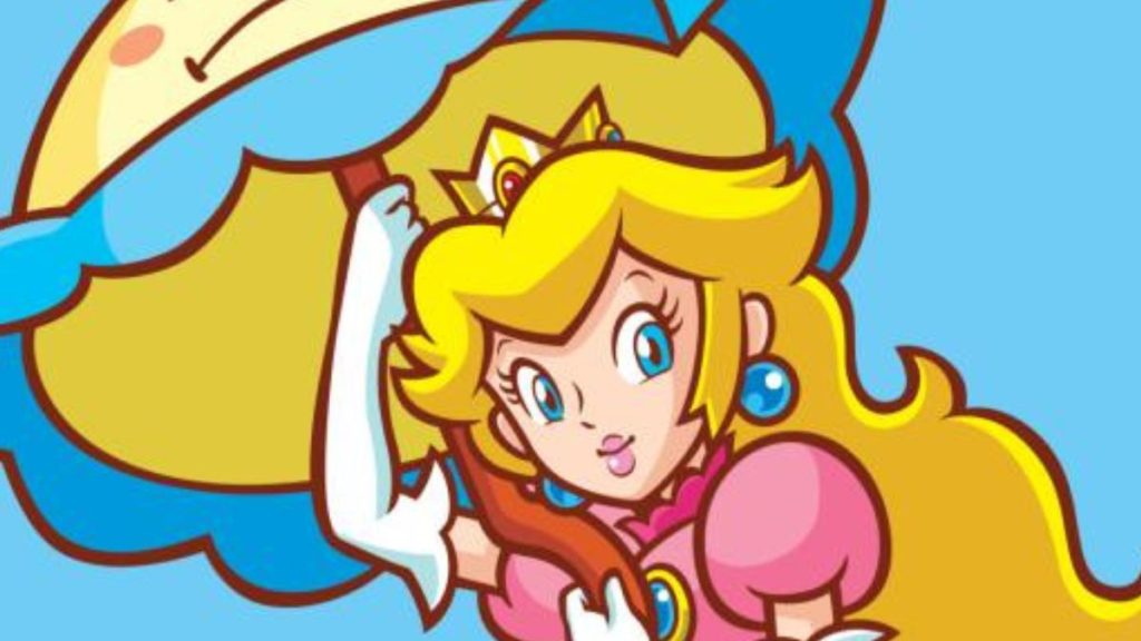 Princess Peach from Super Mario Bros.' spin-off Super Princess Peach holding a parasol